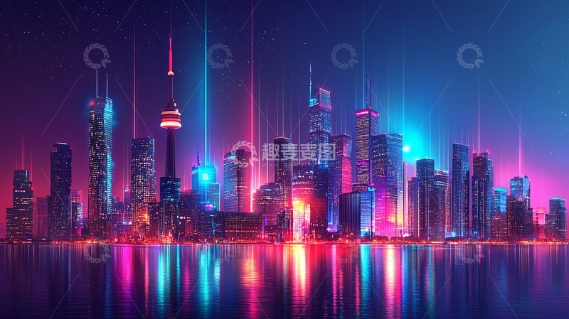高清大图下载【趣麦麦图】霓虹闪烁的未来都市