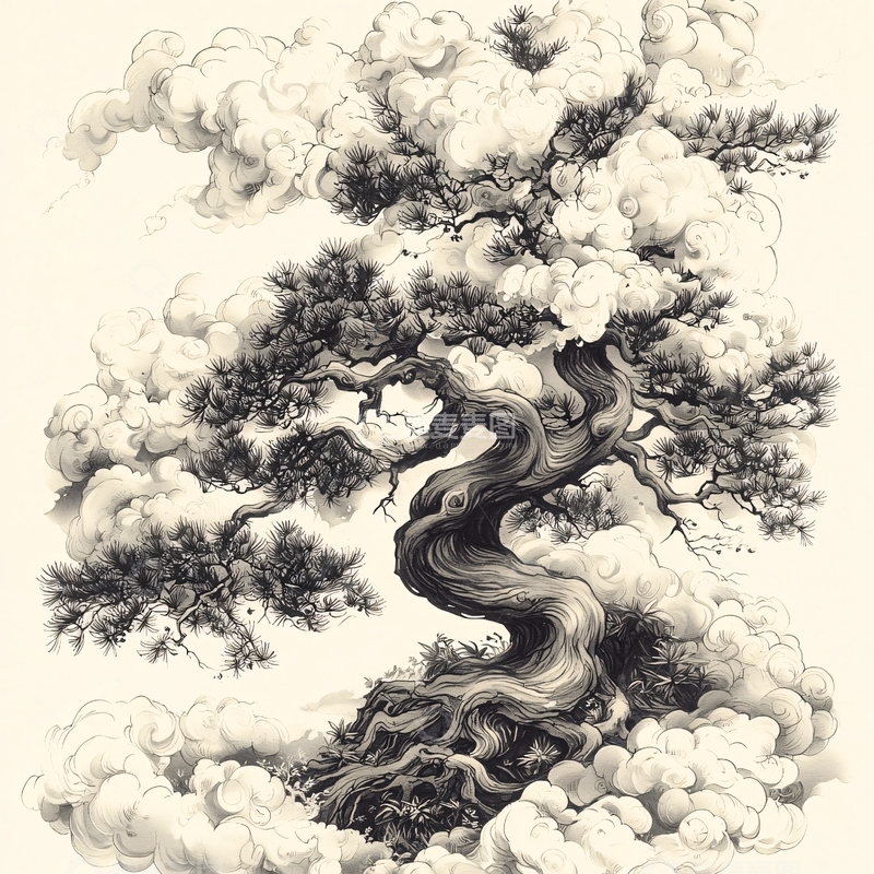 高清大图下载【趣麦麦图】水墨画松树