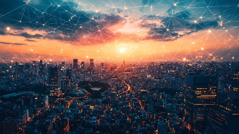 高清大图下载【趣麦麦图】日落城市网络连接