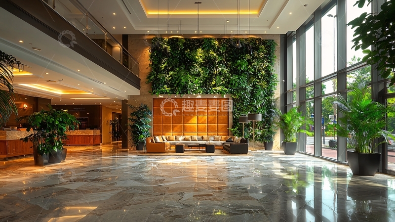 高清大图下载【趣麦麦图】酒店大堂绿植背景墙