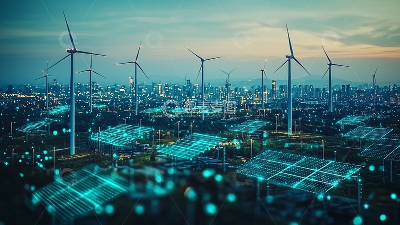 高清大图下载【趣麦麦图】风力发电与光伏发电的城市
