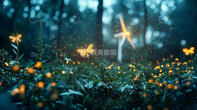 高清大图下载【趣麦麦图】萤火虫森林梦幻场景