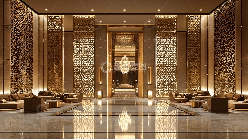 高清大图下载【趣麦麦图】金色奢华的酒店大堂