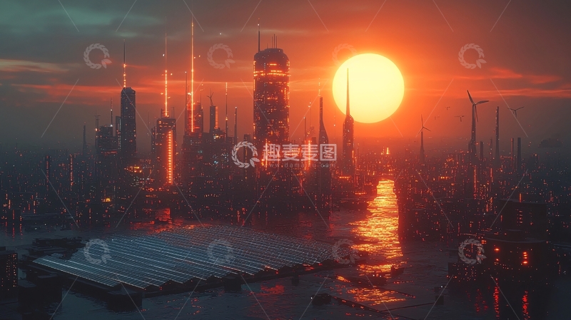高清大图下载【趣麦麦图】未来都市日落