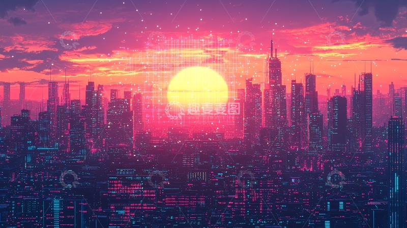 高清大图下载【趣麦麦图】日落城市剪影