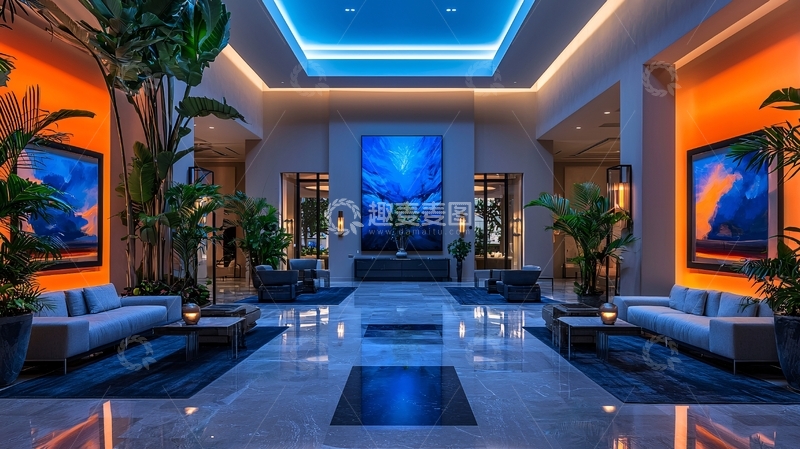 高清大图下载【趣麦麦图】高端酒店大堂夜景