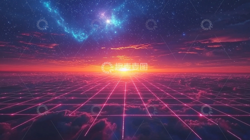 高清大图下载【趣麦麦图】复古未来感日落星空