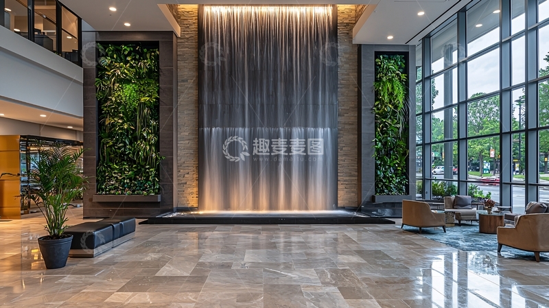 高清大图下载【趣麦麦图】豪华酒店大堂水幕墙