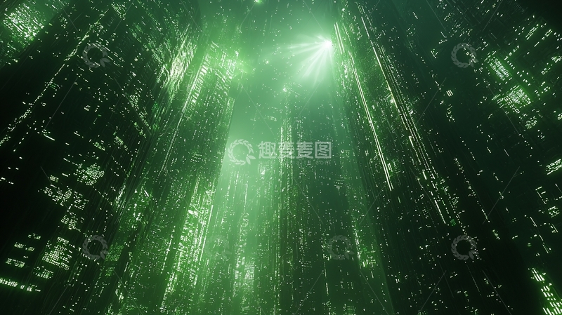 高清大图下载【趣麦麦图】绿色的数字矩阵城市