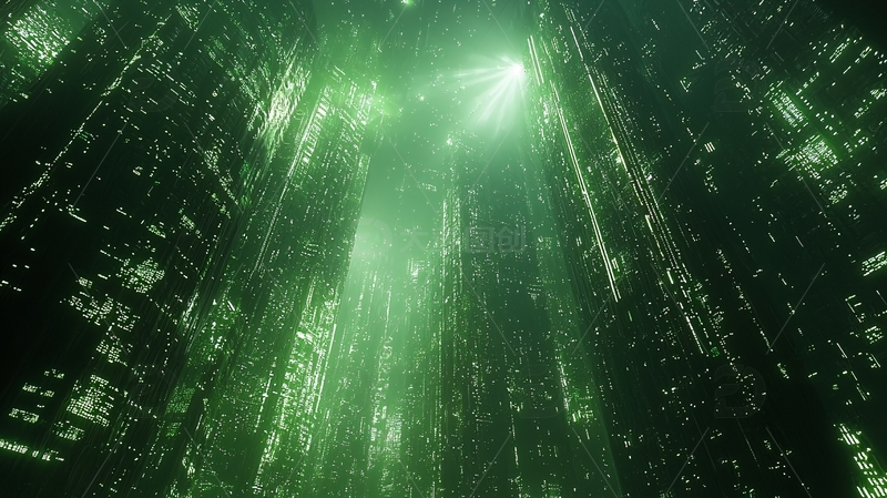 高清大图下载【趣麦麦图】绿色的数字矩阵城市