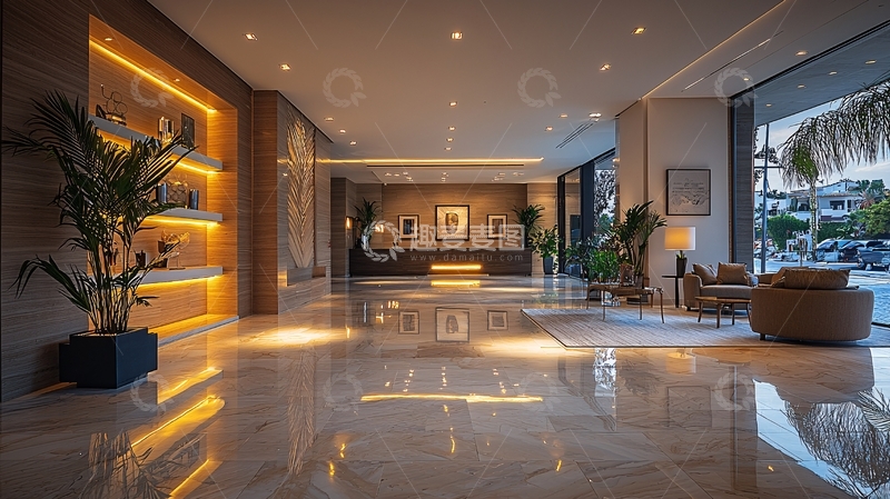 高清大图下载【趣麦麦图】酒店大堂奢华夜景
