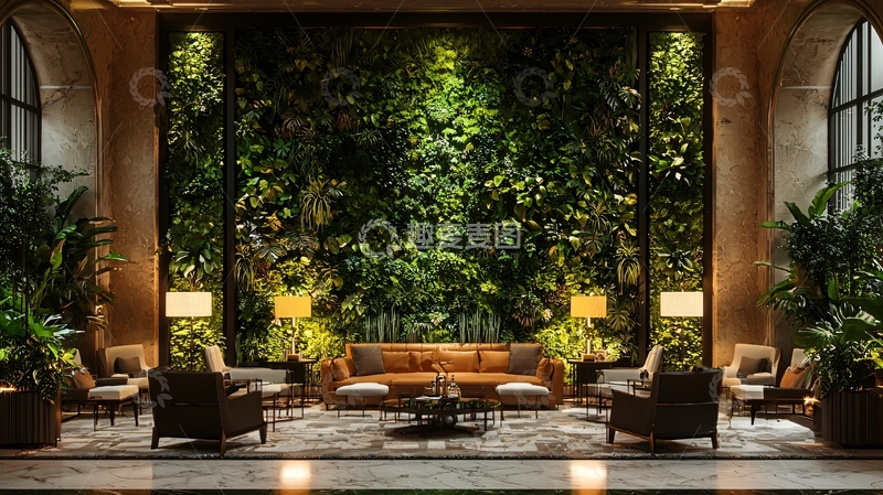 高清大图下载【趣麦麦图】酒店大堂绿植墙