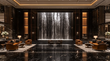 奢华酒店大堂瀑布背景