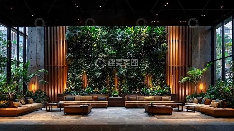 高清大图下载【趣麦麦图】酒店大堂绿植背景墙