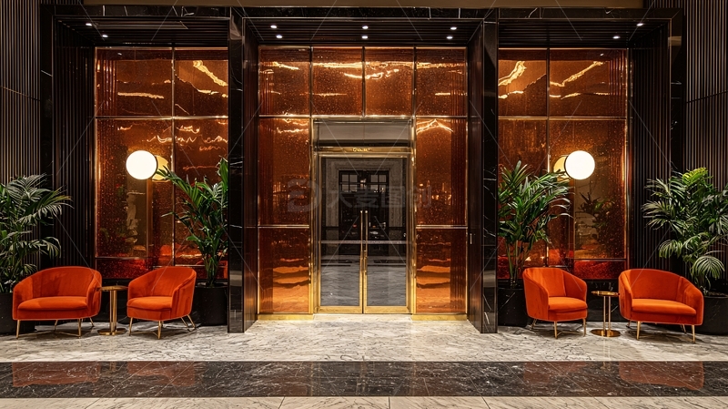 高清大图下载【趣麦麦图】酒店大堂铜色金属装饰