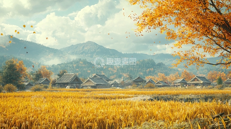 高清大图下载【趣麦麦图】秋收时节的宁静乡村