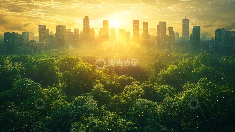 高清大图下载【趣麦麦图】城市森林日出
