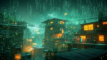 绿光雨夜下的未来都市