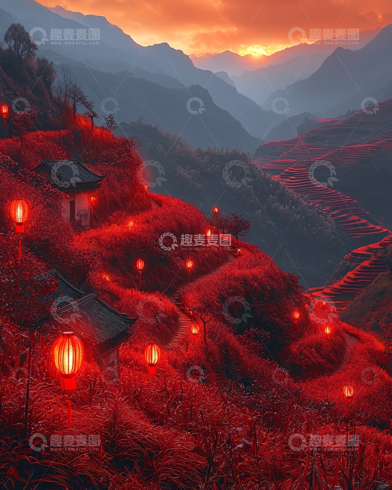 高清大图下载【趣麦麦图】红光山村夜景