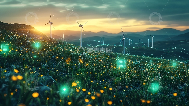 高清大图下载【趣麦麦图】绿色能源山丘风力发电