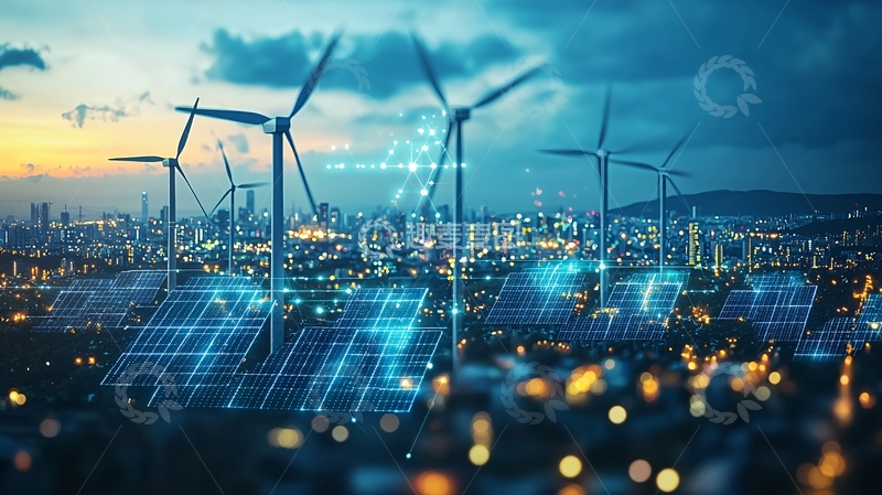 高清大图下载【趣麦麦图】夜景城市风能太阳能