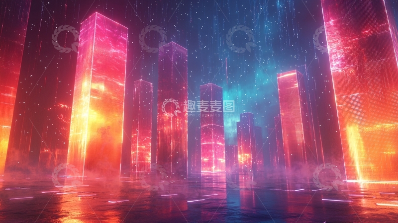 高清大图下载【趣麦麦图】光影霓虹雨夜城市