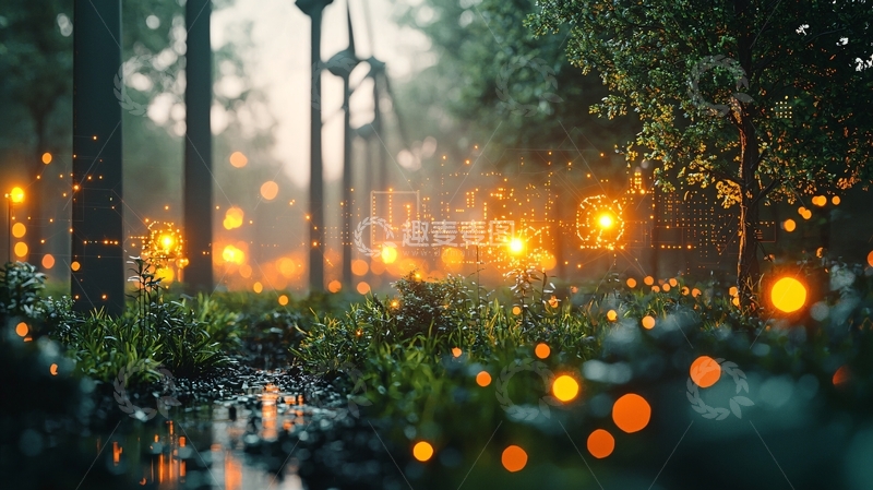 高清大图下载【趣麦麦图】雨夜森林小路灯光