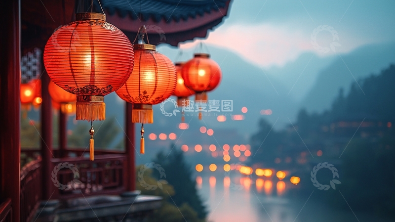 高清大图下载【趣麦麦图】红灯笼夜景