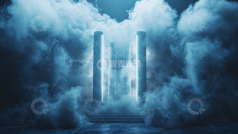 高清大图下载【趣麦麦图】云雾缭绕的蓝色通道