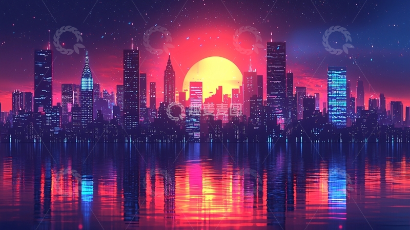 高清大图下载【趣麦麦图】复古城市夜景