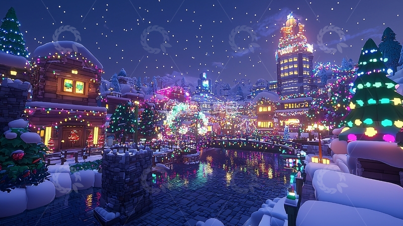 高清大图下载【趣麦麦图】梦幻圣诞小镇夜景