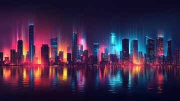 霓虹灯下的未来都市夜景