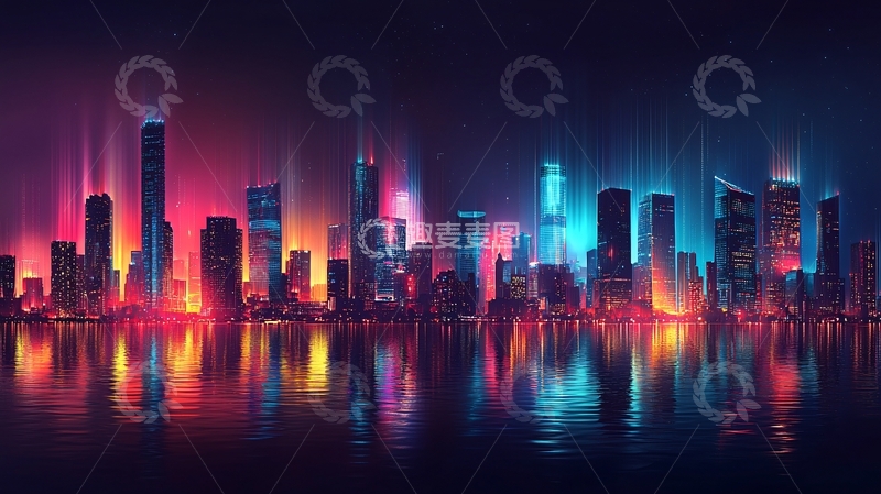 高清大图下载【趣麦麦图】霓虹灯下的未来都市夜景