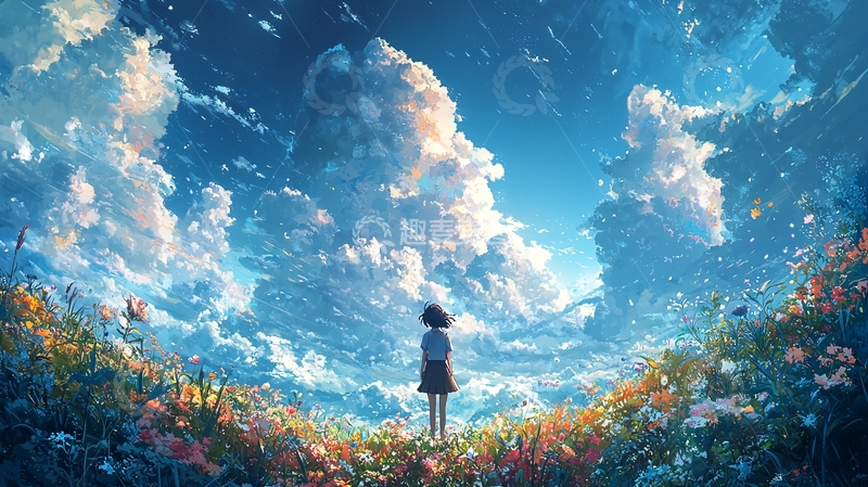 高清大图下载【趣麦麦图】少女仰望天空