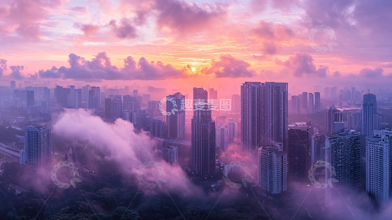 高清大图下载【趣麦麦图】日出城市雾霭