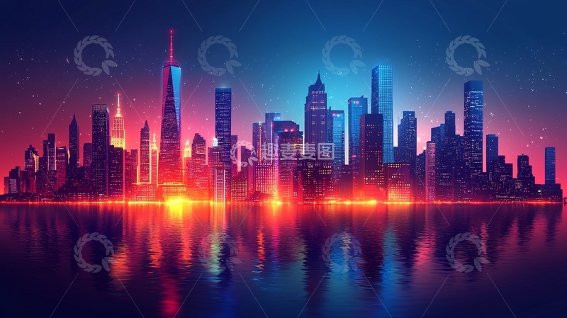 高清大图下载【趣麦麦图】霓虹灯城市夜景