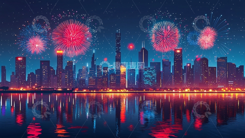 高清大图下载【趣麦麦图】夜景城市烟火