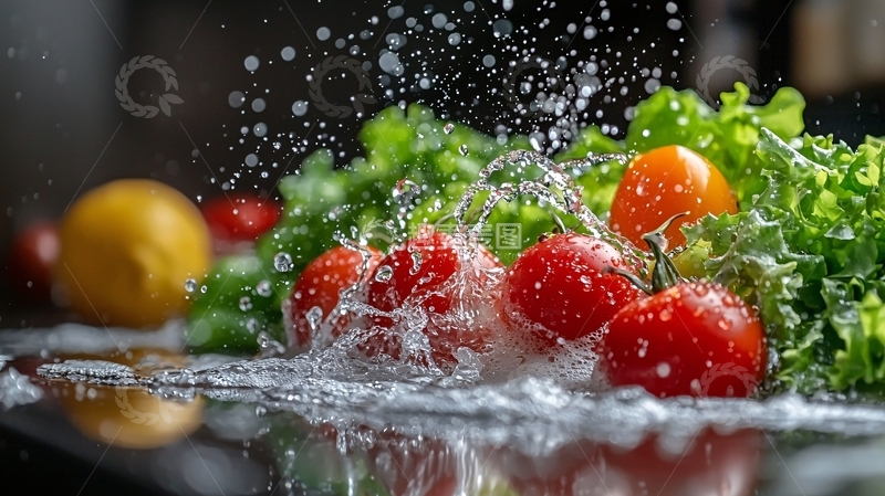 高清大图下载【趣麦麦图】蔬菜和水果在水中飞溅