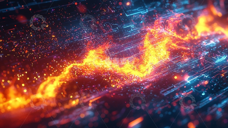 高清大图下载【趣麦麦图】蓝橙火焰能量流
