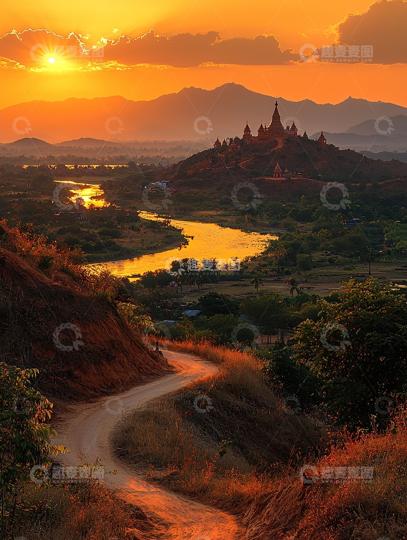 高清大图下载【趣麦麦图】夕阳下的古城全景图