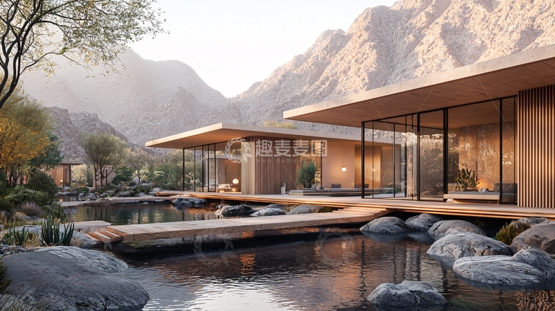 高清大图下载【趣麦麦图】现代简约住宅与山景