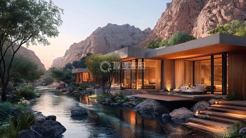 高清大图下载【趣麦麦图】山谷别墅夜景