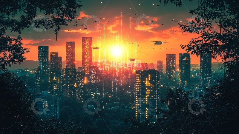 高清大图下载【趣麦麦图】未来都市日落