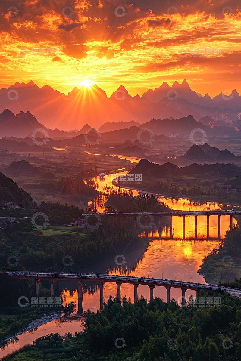 高清大图下载【趣麦麦图】壮丽山河日落美景