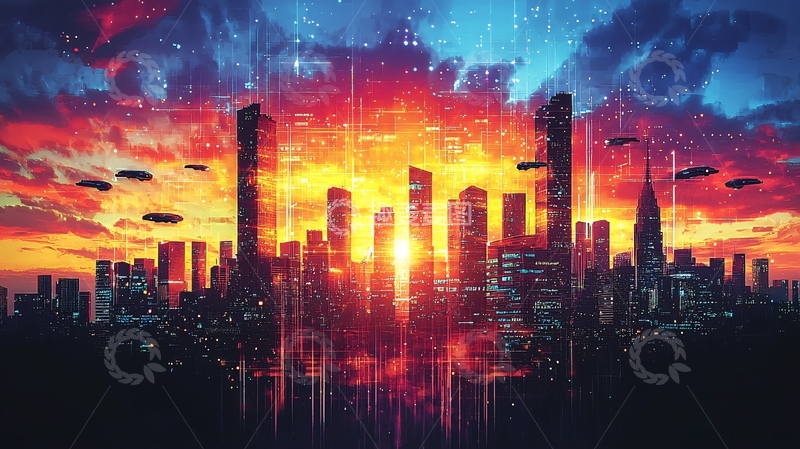 高清大图下载【趣麦麦图】未来都市日落