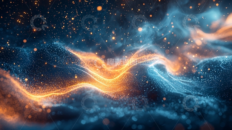 高清大图下载【趣麦麦图】蓝色橙色粒子波浪