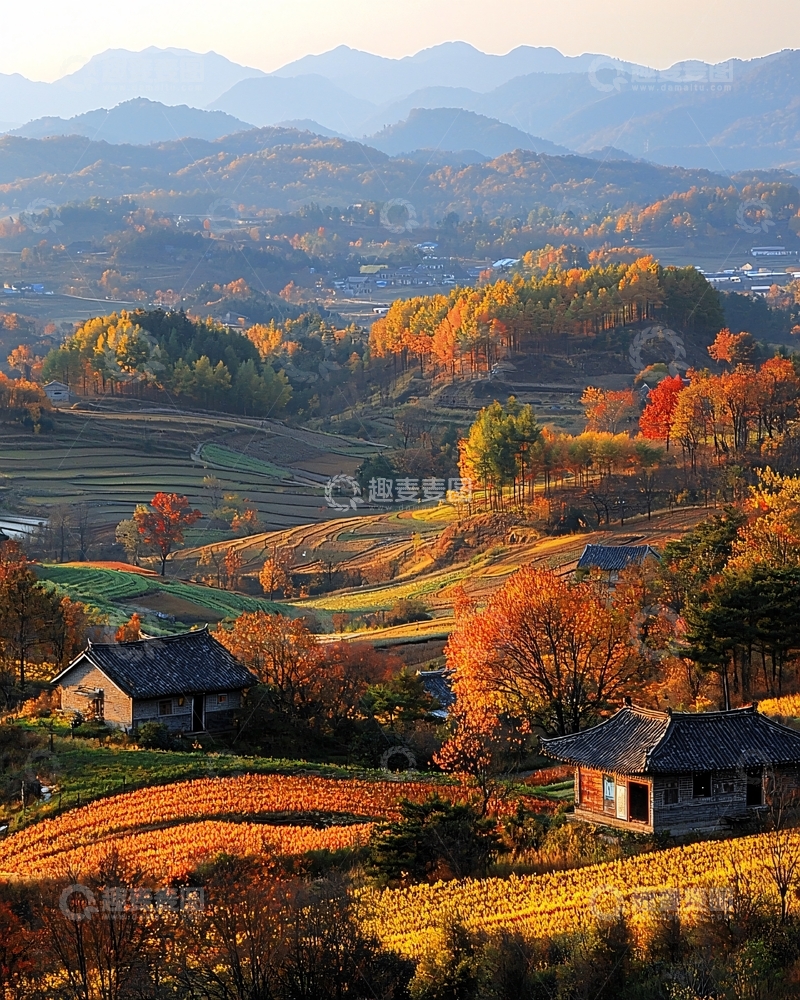 高清大图下载【趣麦麦图】秋日山村景色