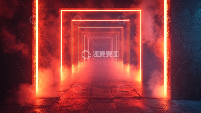 高清大图下载【趣麦麦图】红色霓虹灯隧道
