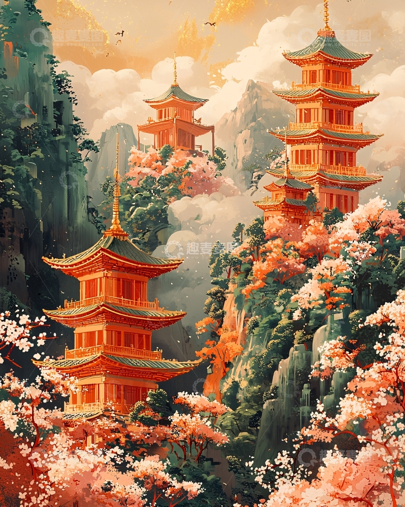 高清大图下载【趣麦麦图】山间红塔