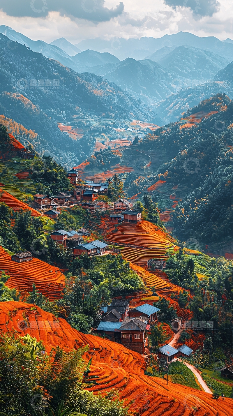 高清大图下载【趣麦麦图】山村梯田景色